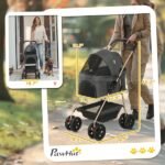 3 In 1 Pet Stroller With Detachable Carrier, Foldable Dog Stroller With Storage Basket, Cupholder, For Mini Dogs, Gray - Image 3