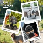 3 In 1 Dog Stroller With Detachable Cabin, 4 Wheel Folding Lightweight Pet Stroller For Small Dogs, Gray - Image 4